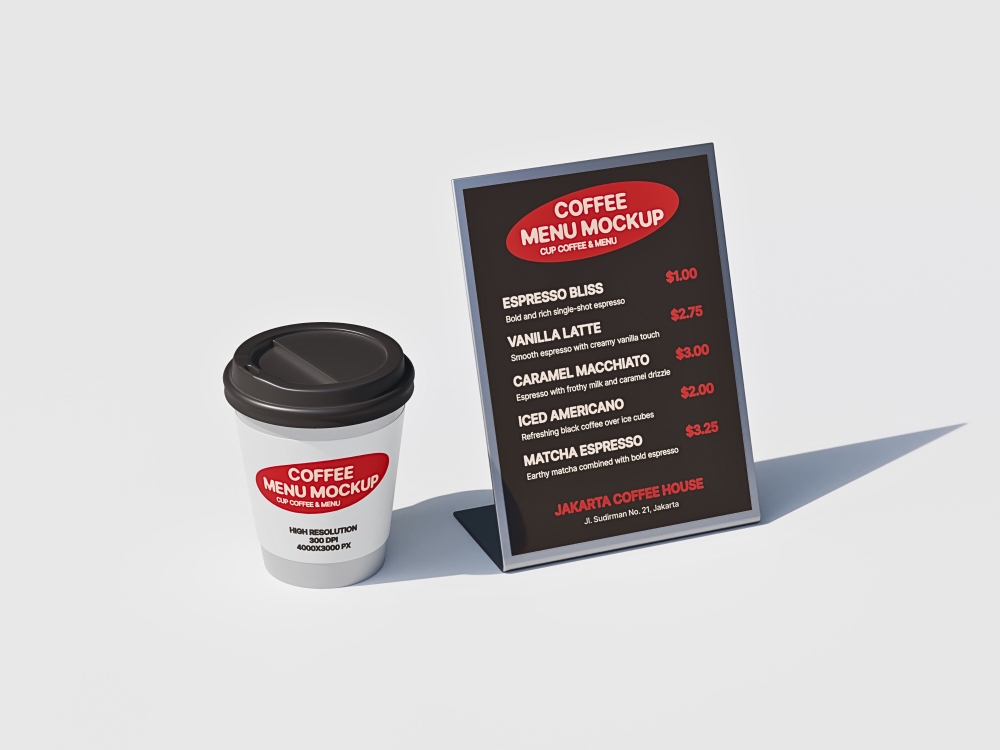 Cup Coffee with Menu Mockup